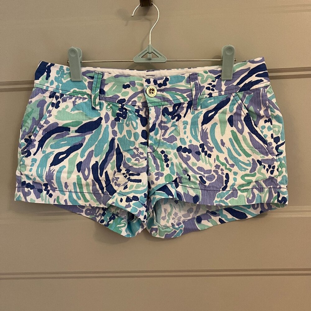 Lilly Pulitzer Walsh Shorts White Aqua Lavender print size 4